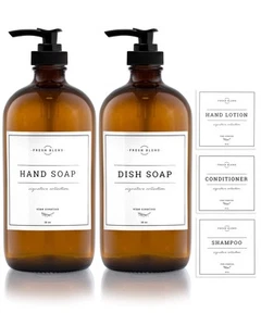 Amber Glass Soap Dispenser, 2 Pack Kitchen Soap Dispenser Set with Rustproof ... - Picture 1 of 6