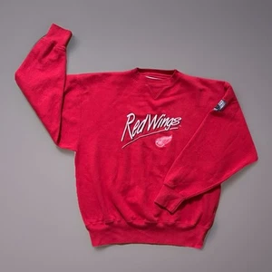 VTG Detroit Red Wings Sweatshirt Mens Large Red Y2K Crewneck Embroidered Sweater - Picture 1 of 18