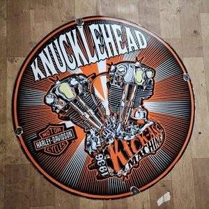 HARLEY KNUCKLEHEAD PORCELAIN ENAMEL SIGN 28 X 28 INCHES - Picture 1 of 4