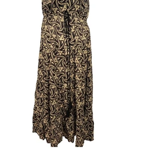 Maxi Vestido Boho Playa Fluido Volantes Tostado Negro Estampado Geo L/XL Semi Transparente Vacaciones - Imagen 1 de 3