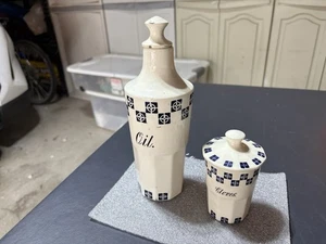 Lot Of 2 ANTIQUE GERMAN G. M. T. & Bros. BLUE Oil Bottle & Cloves Spice Jar VG - Picture 1 of 14