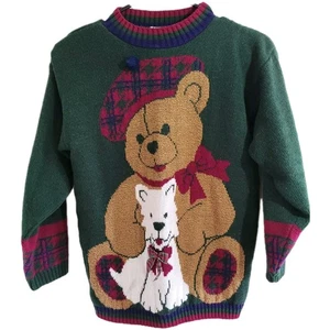 Vintage Jet Set Bär Urlaub Pullover Kinder Gr. 6-7 Small Made USA Acryl - Bild 1 von 7