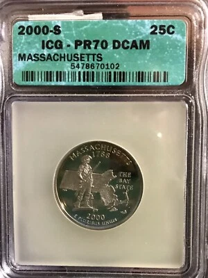 2000 S 25C Massachusetts State Quarter PR70DCAM ICG - Image 1 of 2