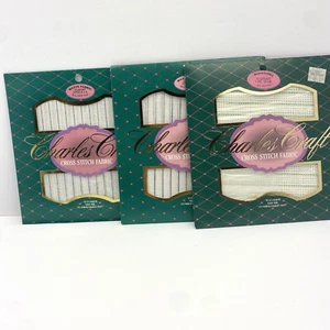 Lot 3 Charles Craft Cross Stitch Waste Fabric 10, 14 Count 12x18 Cotton - Picture 1 of 6
