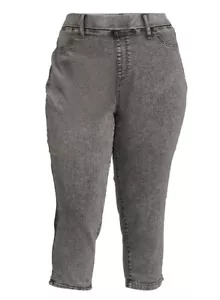 Terra & Sky Women's Plus Size 4X Pull-On Light Black Wash Denim Capri Jeggings - Picture 1 of 8
