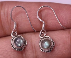 Handmade Vintage Sterling 925 Silver Labradorite Gemstone Drop/Dangle Earrings - Picture 1 of 7