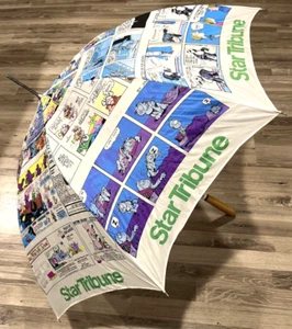 Star Tribune Umbrella Newspaper Comic Strip Vintage Parasol Pop-up Handle - Picture 1 of 15
