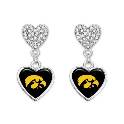 Iowa Hawkeyes Amara Silver Black Crystal Dangle Earrings Jewelry Gift UI Cover