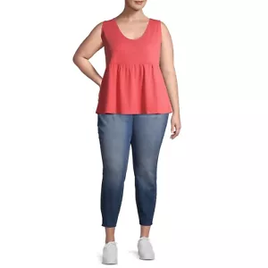 Terra & Sky Women's Plus Size Knit Peplum Tank, Orange, 1X (16W-18W) - Picture 1 of 5
