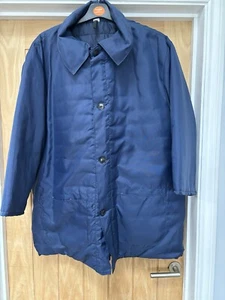 Coat Blue Overcoat Thick Nylon Button Up Worker Gardener Warm Seniors Size XL - Picture 1 of 10