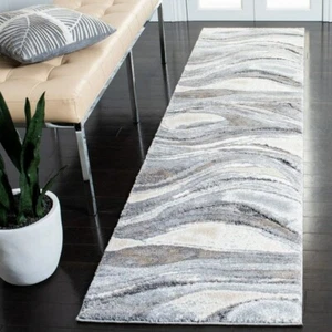 2' x 13' Grey Runner Rug Abstract Modern Area Indoor Contemporary Carpet Accent - Picture 1 of 6