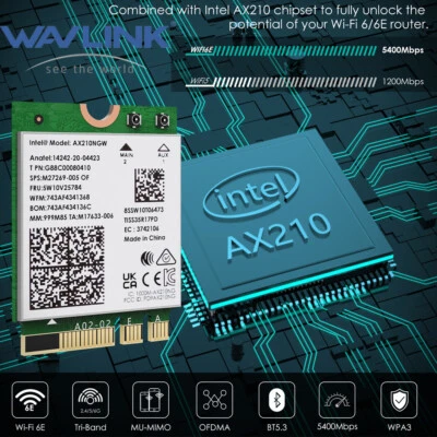 WAVLINK 5400Mbps M.2 WiFi Card for Laptop WiFi 6E Intel AX210NGW Tri-Band BT5.3 - Image 1 of 4