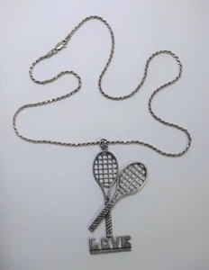 Vintage STERLING SILVER LOVE TENNIS NECKLACE 2 Racquets by AVEDON 20" Rope Chain - Picture 1 of 9