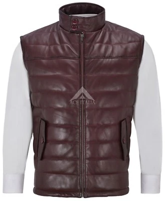 Men's Puffer Warm  cherry puffer Leather Quilted Pleasure Shell Vest Gilet 4330 - Image 1 of 4