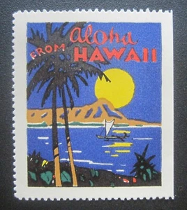 Obskure bunte frühe Hawaii Poster Briefmarke hervorragende Zentrierung Diamantkopf Mond - Bild 1 von 2