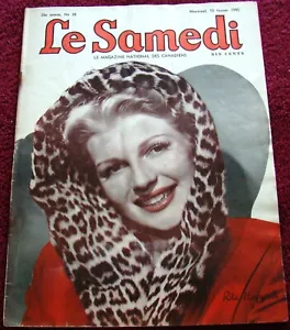 RITA HAYWORTH COVER for Le Samedi (2/10/45) movies fiction Sonja Henie ad - Imagen 1 de 4