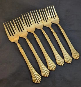 Lot Of 6 Rogers GOLD CASCADE Gold Electroplate Stainless Salad Forks 6 3/4" - Picture 1 of 7