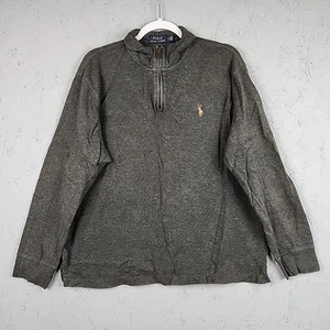Polo Ralph Lauren Estate Rib Sweater Mens Large Gray Knit Flesh Pony Logo Zip - Picture 1 of 12