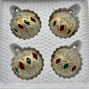 Vtg Bradford Glass Trimmeries Christmas Ornaments Set Box 4 Red Green Gold Rare - Picture 1 of 8