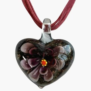Collar corazón cristal vintage flor púrpura - Imagen 1 de 12