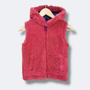 Mini Boden Girls Hooded Vest Size 7-8 Cranberry Faux Fur Zip Front Pockets Lined - Picture 1 of 5
