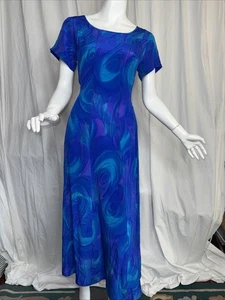 Abito Vintage Simply Silk Taglia S Blu Vibrante Rosa Viola Turchese 100% Seta - Foto 1 di 7