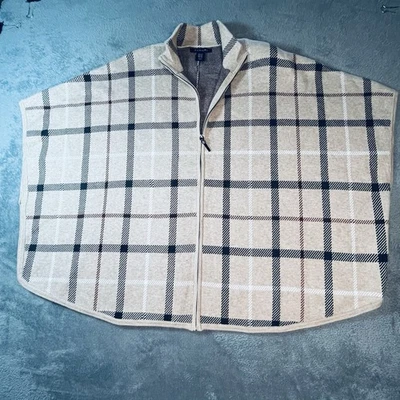 Poncho a cuadros para mujer Tahari chaqueta con capa L/XL tostado suave negro borgoña 3A Foto 1 de 4