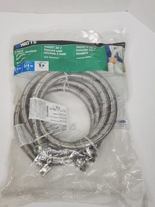 "Conectores de lavadora de acero inoxidable de 5 pies, paquete de 2 vatios 3/4"" x 3/4"" NUEVO - Imagen 1 de 5
