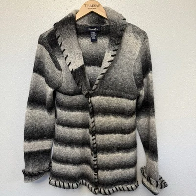 Denim & Co. Womens Small Cardigan Sweater Black Gray White 17% alpaca - Image 1 of 4