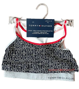 Tommy Hilfiger Girls Double Strap Bralettes Blue and Gray with Logo Size L 2 Pk - Picture 1 of 2