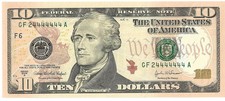 2004A $10 Federal Reserve Note With SEVEN CONSECUTIVE 4,s