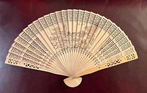 Vintage Asian Wood Panel Hand Fan 💗 - Picture 1 of 6
