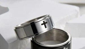 Classic Simple Rotatable Stainless Steel Mens Cross Ring Size 10 - Picture 1 of 2