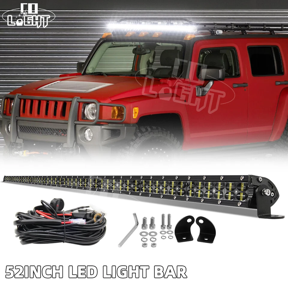 Kit de cableado de barra de luz LED recta combo de techo de 52 pulgadas para Hummer H3 H3T 2006-2010 Foto 1 de 4