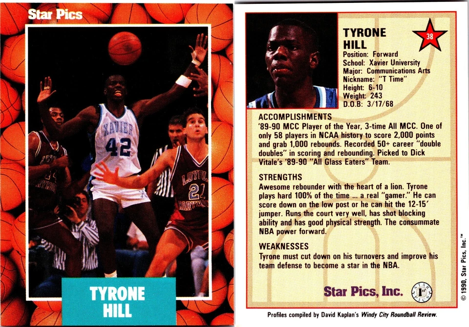 TYRONE HILL RC Rookie 1990 Star Pics Basketball #38 - Image 1 of 1