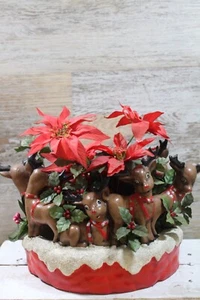 Vintage Chalkware Reindeer planter bowl center piece Christmas 7in tall 9 wide - Picture 1 of 7