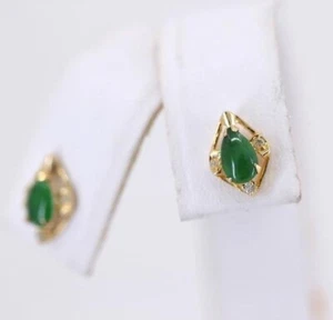 Pendiente victoriano de jade natural ovalado de 2,50 quilates de plata de ley 925 - Imagen 1 de 2