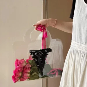 Transparent PET Fresh Flower Box Bouquet Handbag Flowers Wrapping Handbag Festiv - Photo 1/16