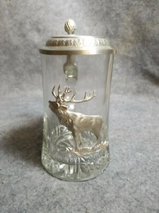 Glass and Pewter Tankard/Stein with Pewter Elk on the side - Picture 1 of 6