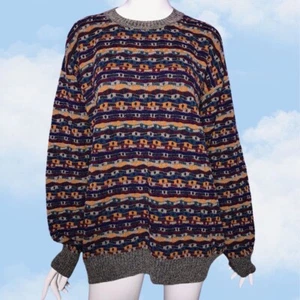 Vintage 90s Neiman Marcus Wool Pullover Sweater Colorful Abstract Mens XL - Picture 1 of 5
