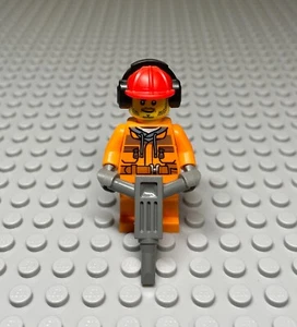 Lego Minifigure: Construction Worker W. Belt/Hood + Jackhammer + Ear Protection - Picture 1 of 2