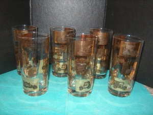 TUMBLER 14 OZ. "VINTAGE" SET OF 6 W SCENCE OF CARS ON THE SIDE / BLACK AND GOLD. - Picture 1 of 7
