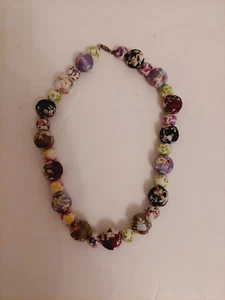 Ladies fabric wooden ball costume necklace 25cm - Picture 1 of 8