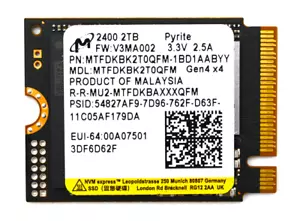 2TB Micron 2400 M.2 2230 NVMe PCIe SSD Gen 4.0x4 (MTFDKBK2T0QFM) Steam Deck - Picture 1 of 4