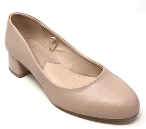 H Halston Women's Size 7.5 Nude Leather Closed Toe Pump Block Heel Shoes - Picture 1 of 7