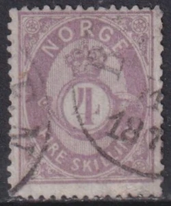 NORUEGA Sc # 19 USADO 4s LILA (PAPEL FINO) - BOCINA POSTAL Y CORONA - Imagen 1 de 1