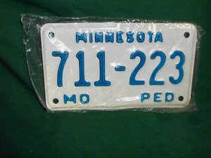1980s Minnesota MOPED License Plate Tag # 711-223, ORIGINAL, NEVER USED! - Picture 1 of 3