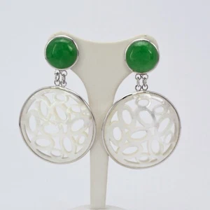 ORECCHINI IN ARGENTO 925 CON GIADA VERDE E MADREPERLA TONDA AGHT 034 - Foto 1 di 3