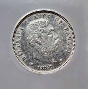 1883 Hawaii Dime 10 Cents 10C ANACS AU-55 Details Almost Uncirculated - Picture 1 of 4