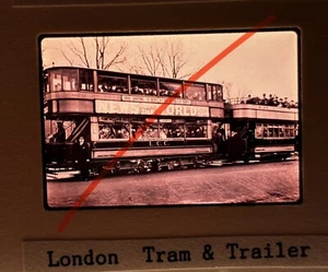 vtg 35mm Slide Old Photo Early London Transport B/W 1900s Tram Trailer Street - Picture 1 of 2